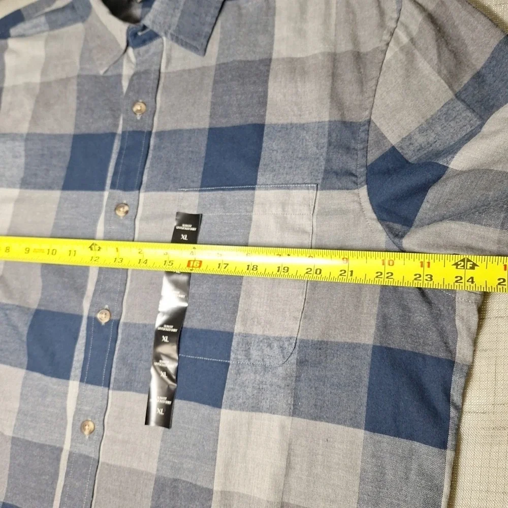 NEW‎ Banana Republic XL Untucked Slim Fit Flannel Shirt Mens Blue Grey Plaid NOS